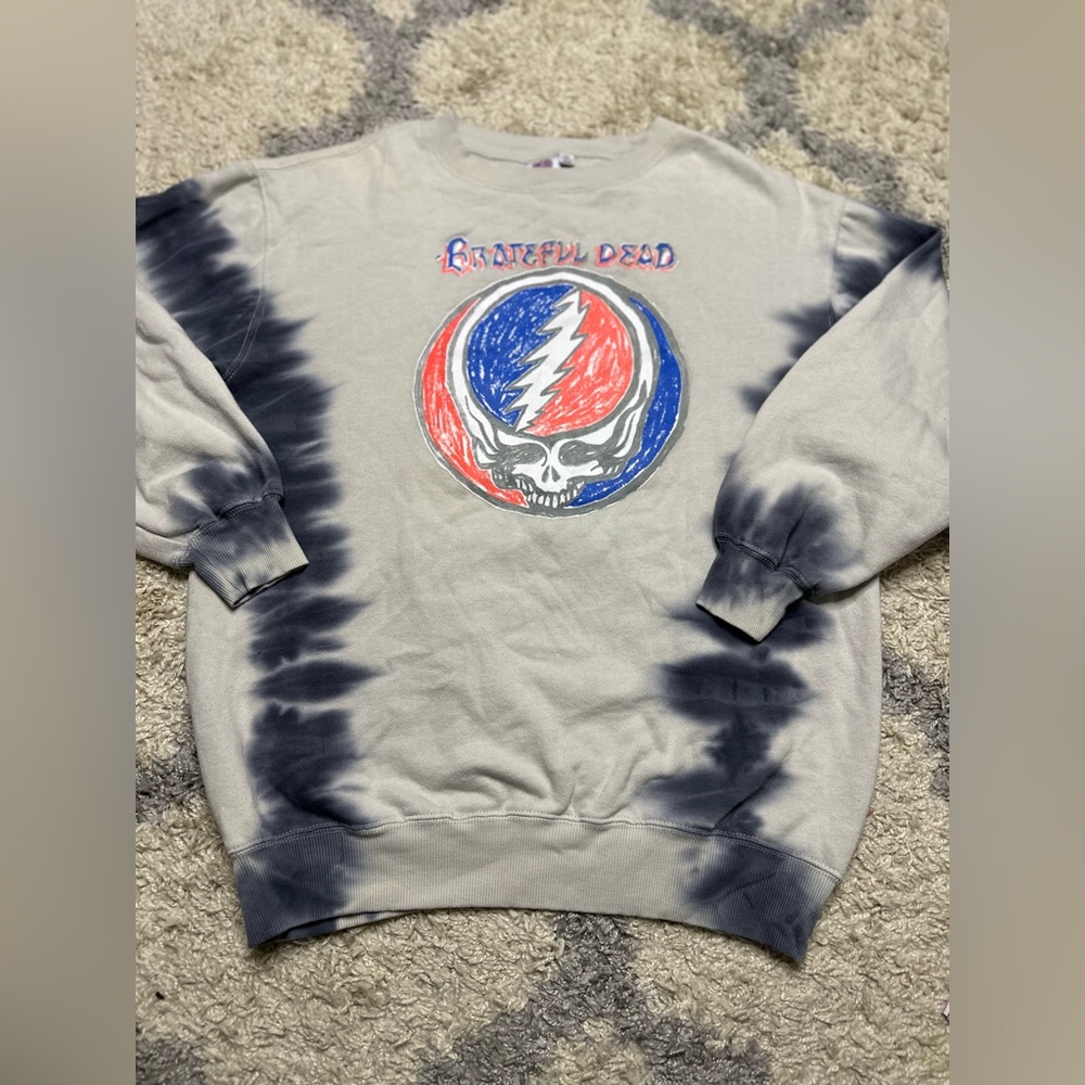 Grateful Dead Gray and Blue Tie-Dye Crewneck Sweater